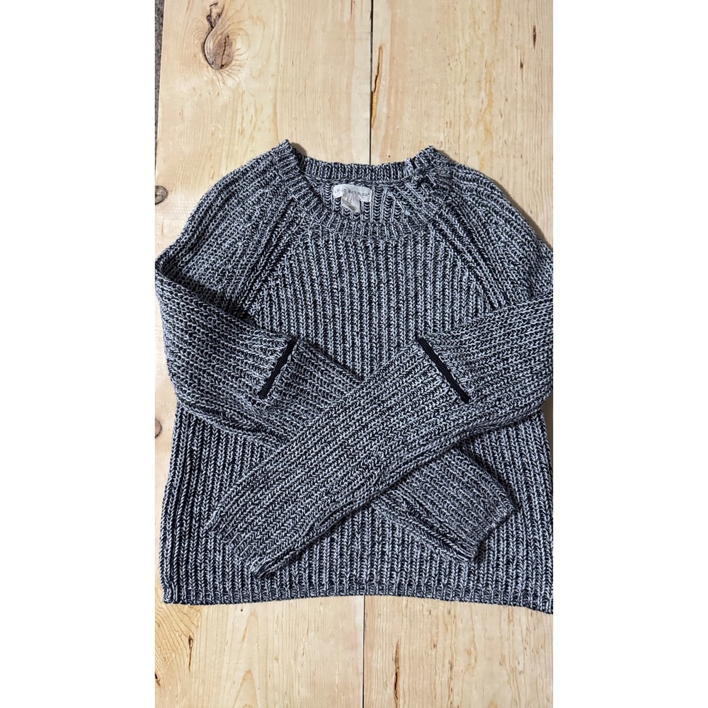 If It Were‎ Me Womens Large Black White Marled Chunky Knit Zipper Sleeve Sweater
